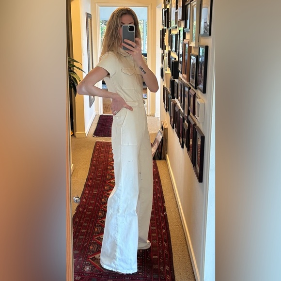 Good American Fit for Success Palazzo Cream Off White Denim Jumpsuit Boiler Suit - Picture 13 of 17